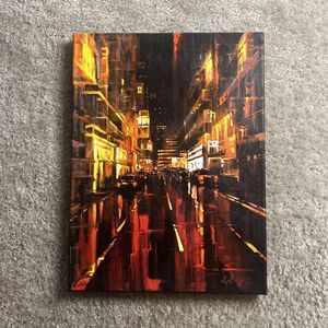 Original Watercolor City Street Vintage Gallery Wall Art Canvas 16x12